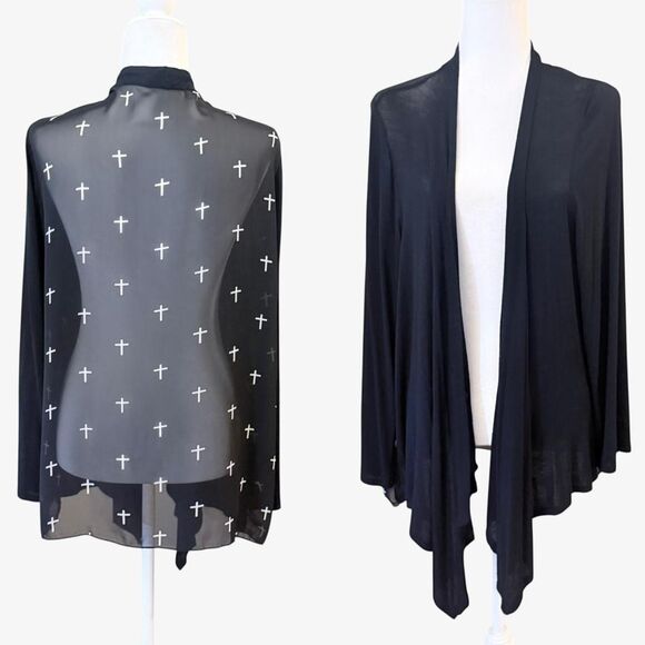 Sheer Black Cardigan with Cross Design - Picture 7 of 8